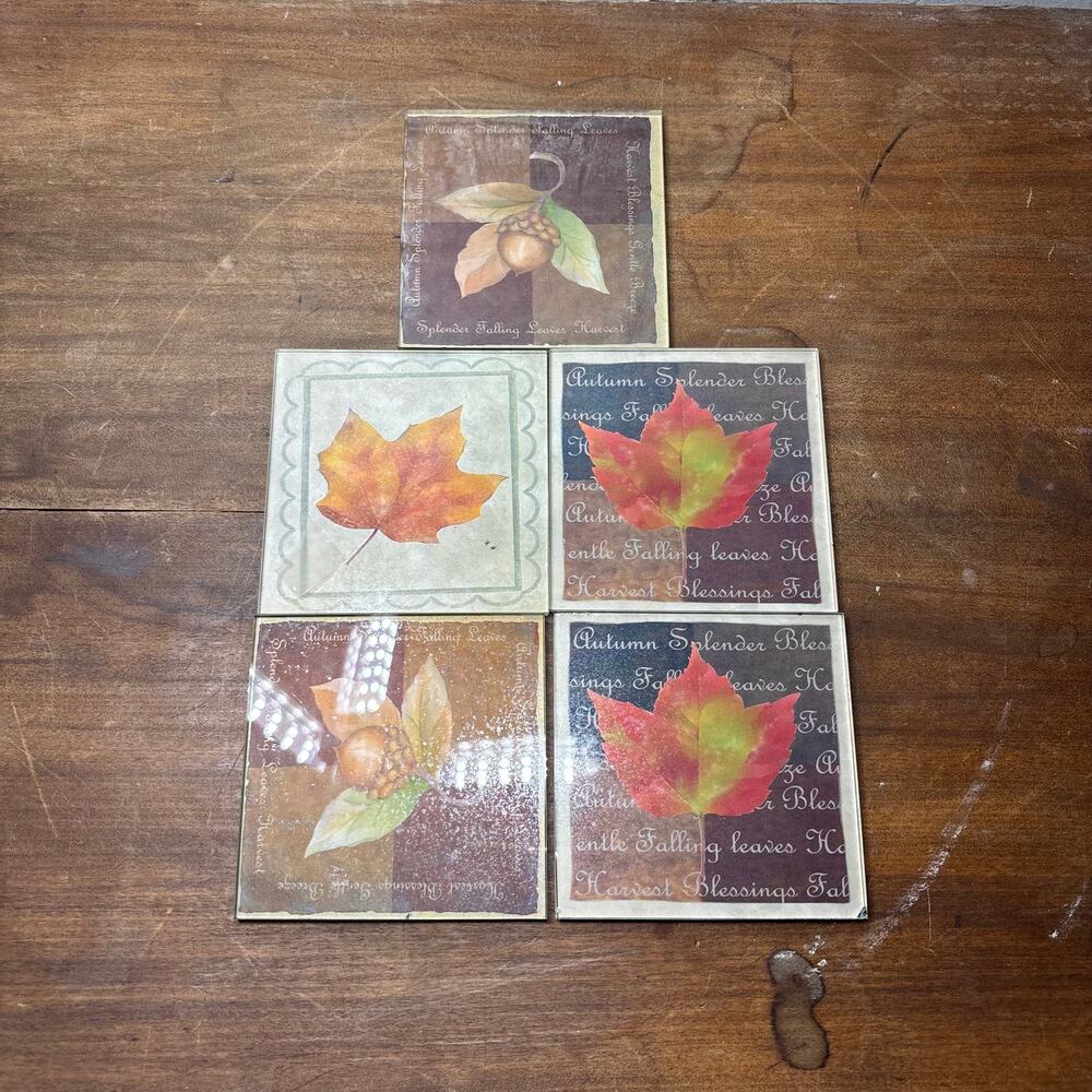 Glass Autumn Leaf Coasters Set of 5